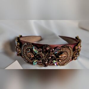 Crystal Crown Headband Light Brown  Bejeweled w/ Stunning Iridescent Gems New